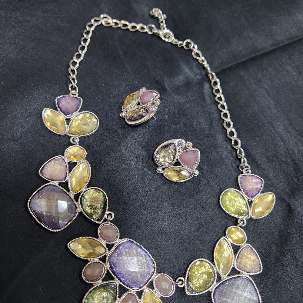 Elegant Multi-Color Gemstone Necklace and Earring Set